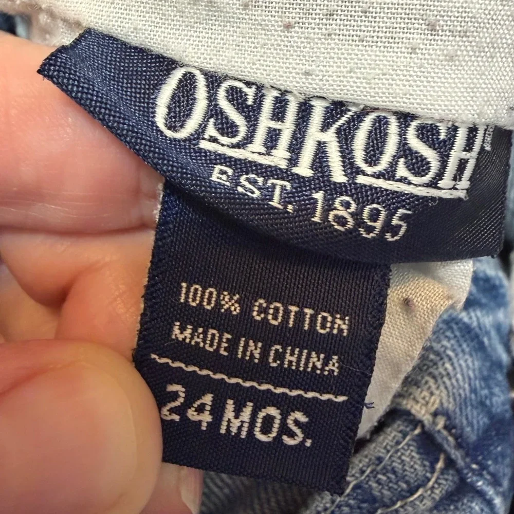 OshKosh Bgosh Toddler Size 24M Denim Bib Overalls Boys Blue Carpenter Snap Leg